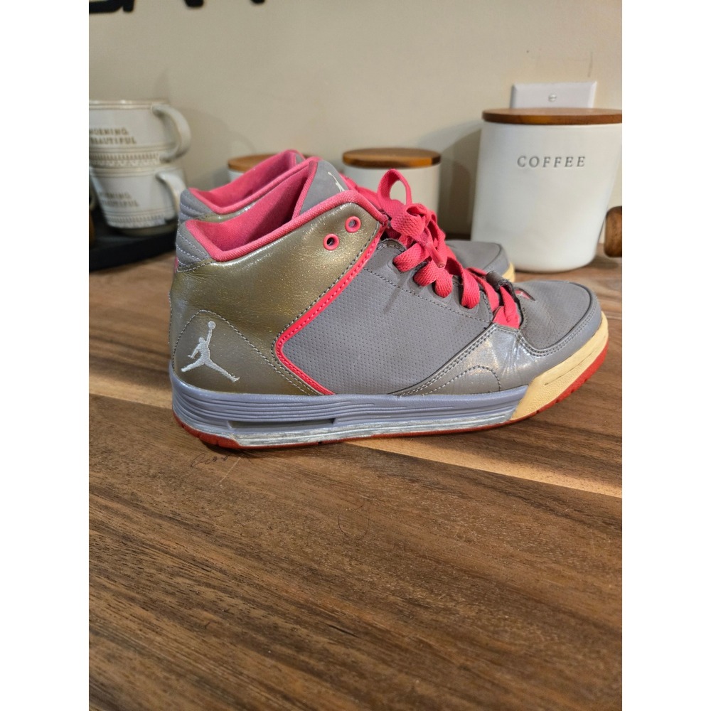 Nike Jordan‎ Kids High Top Sneakers Gray Pink Basketball Shoes Youth Size 5Y - Picture 3 of 10